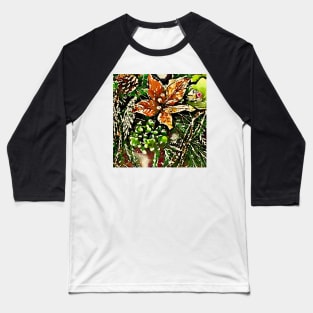 Bronze poinsettia and pine cone print Baseball T-Shirt